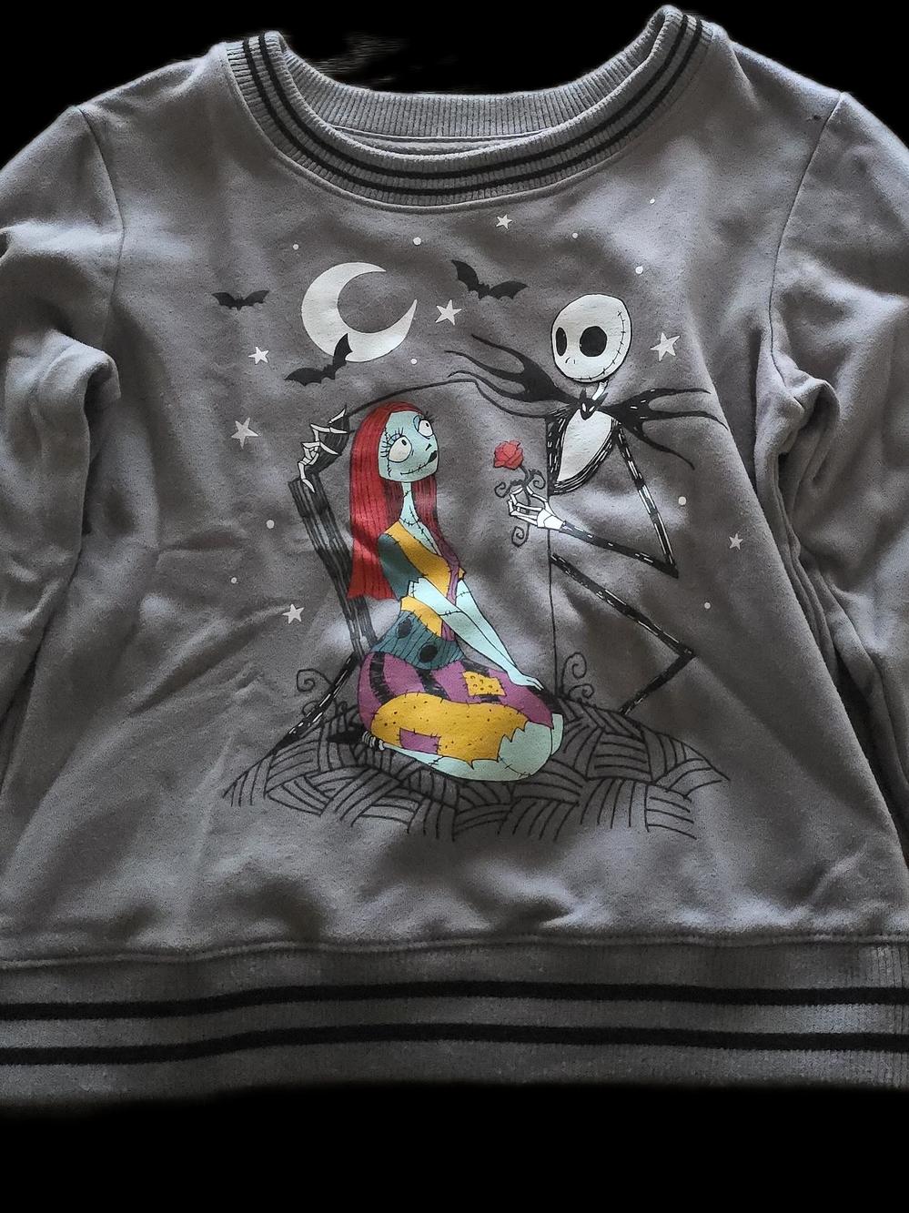 Disney Gray Crewneck Sweater with Sally & Jack Colorful Graphic